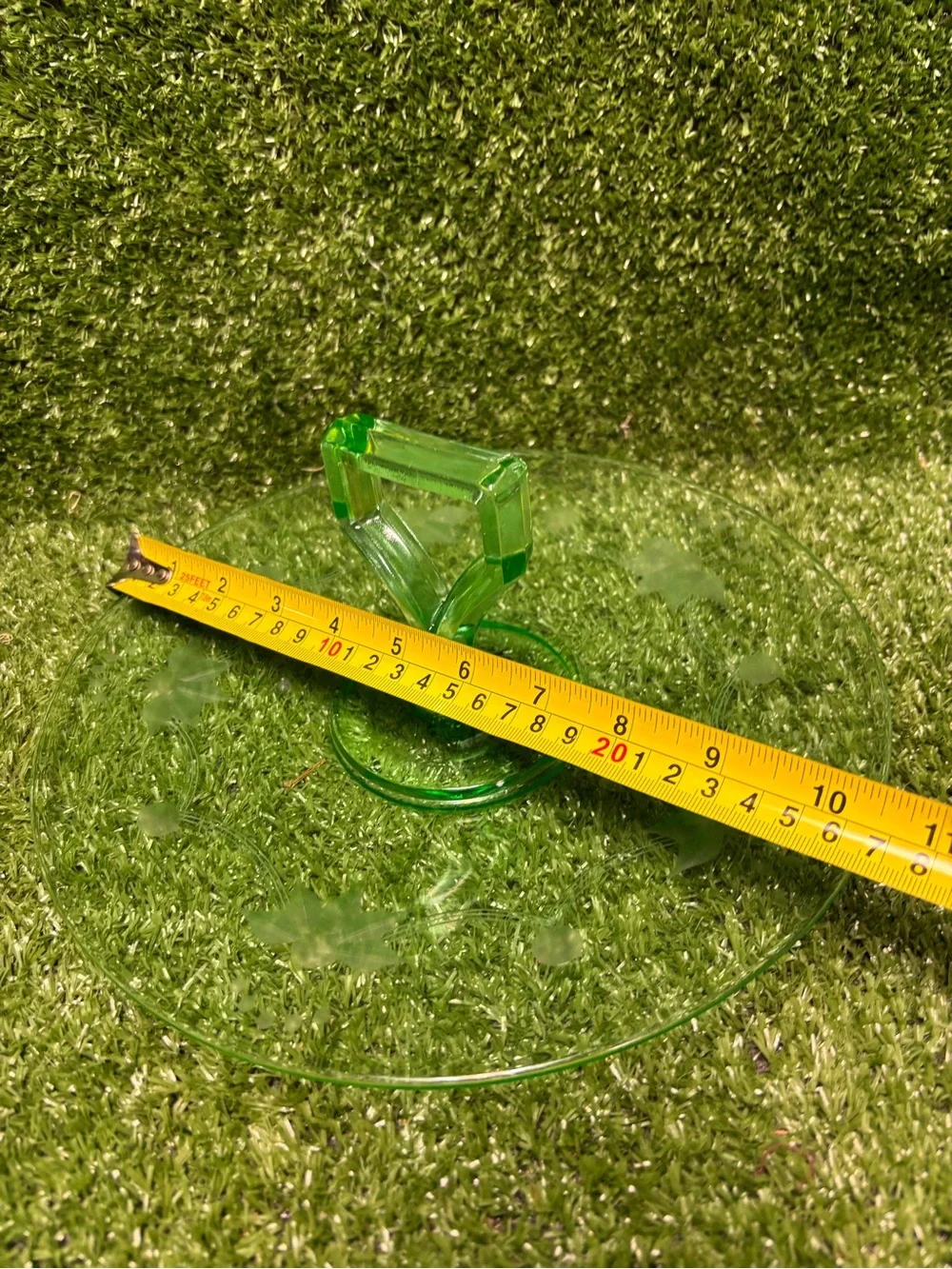 Vintage Uranium Green Glass Handled Octagon Sandwich Plate/Tidbit Tray/Display